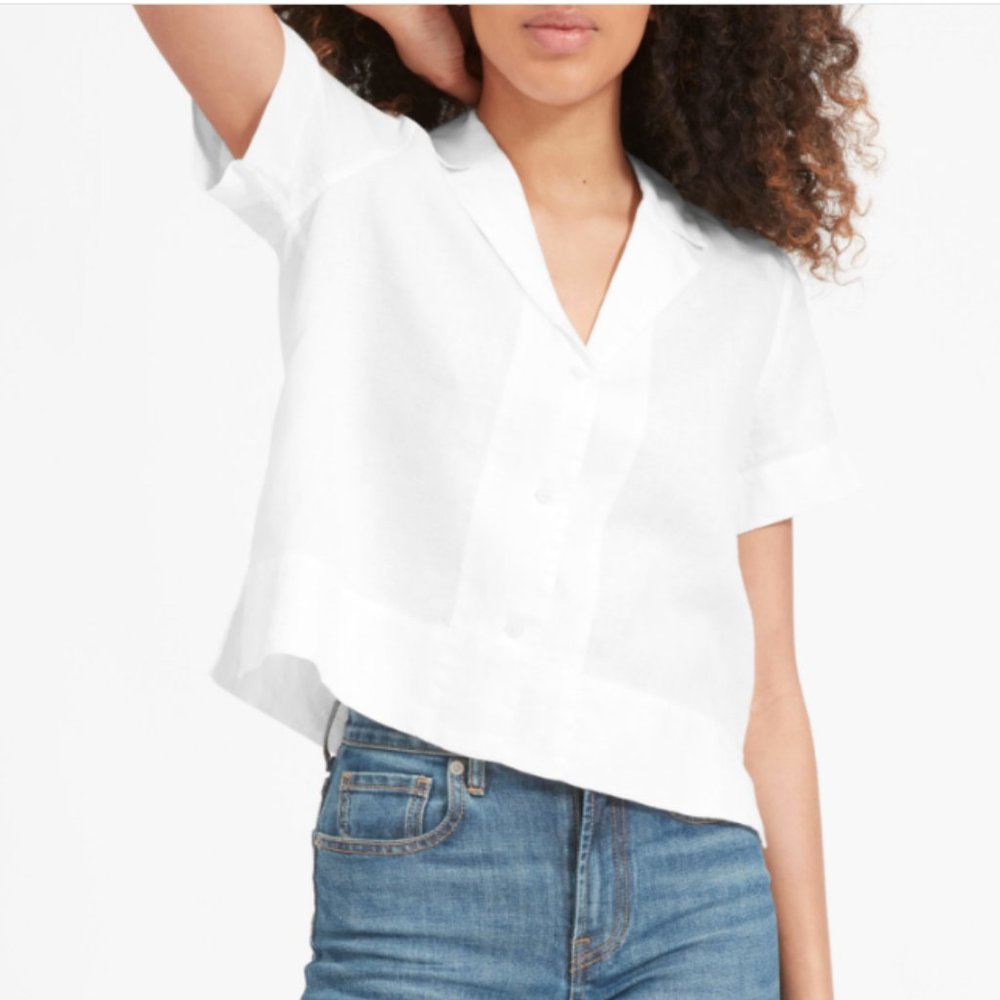 Everlane The White Linen Notch Short Sleeve Shirt - Size 4-  New in Bag!